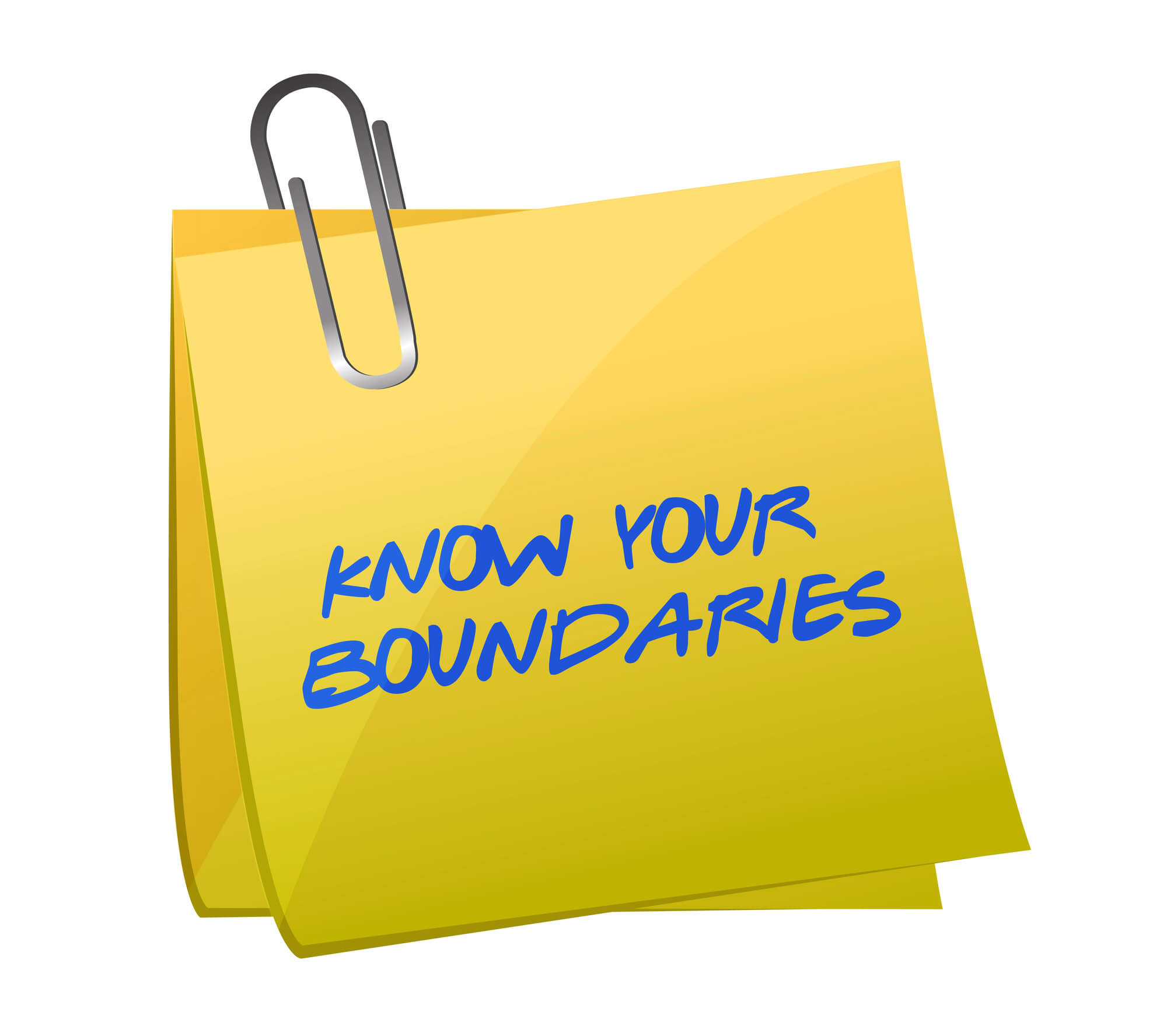 A yellow sticky note with the message 'Know Your Boundaries' pinned to a whiteboard